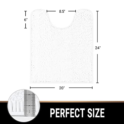 Mayshine Soft Plush Chenille Around Toilet - Cold Feet Protector Bathroom Rug, Absorbent Microfiber Contour/U Shape Bath Mat, Machine Washable, Non-Slip Grip, Quick-Dry, Thick Shaggy (White, 24"X20") #TOP1