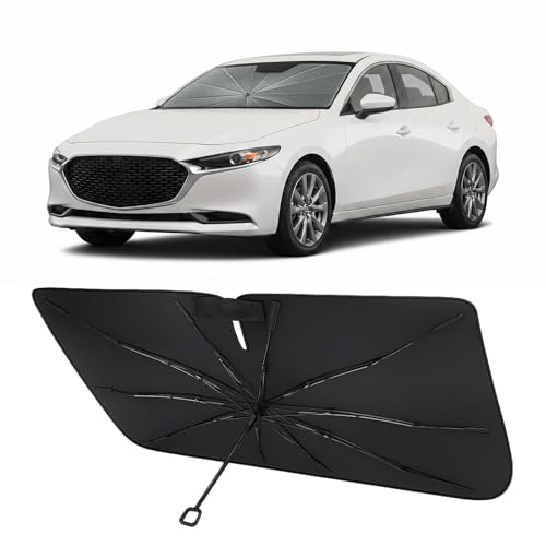 Image of Proadsy Custom Fit Windshield Sun Shade Umbrella for 2019-2026 Mazda3 | Advanced Ice Crystal Material, -54F Cooler, Zero-Gap Sunblock, Instant Setup & Foldable Design for Summer Parking, Daily Use