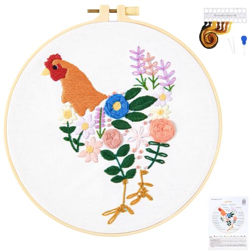 Image of Crafmanoe Hand Embroidery Kits for Beginners Adults, Floral Stamped Cross Stitch Kits for Beginners Adults, Funny Embroidery Set Needlepoint Starter Kits, Embroidery Hoops, Fabric and Video Tutorial