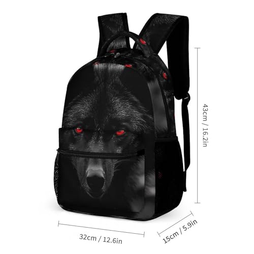 Black Red Eyed Wolf Backpack for Men Women, Durable Small Backpack Casual Lightweight Daypack for Travel Bag2