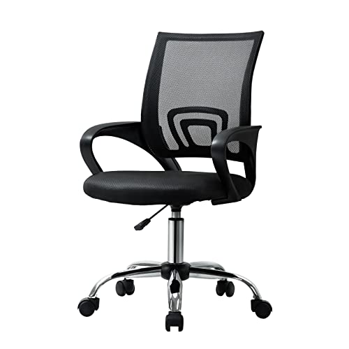 Oikiture Computer Desk Chair with Mid-Back and Lumbar Support Home Office Chair Armrest Swivel Chair for Home and Office Use Black
