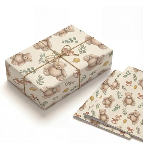 Papier cadeau fête prénatale crème et rétro pour sublimer la table des cadeaux de naissance