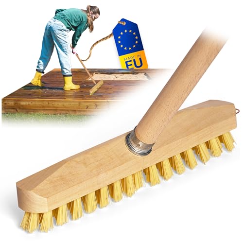 Novaliv Cepillo y mango de madera con cerdas limpiador con rosca cepillo de limpieza PPN cepillo de suelo para limpieza de balcón terraza jardín interior y exterior cepillo para raíces con mango