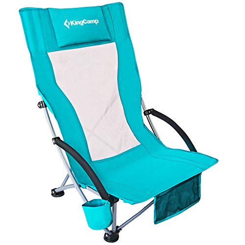 KingCamp High Back Camping Beach Folding Chair with Cup Holder Pocket Pillow for Outdoor Concert Lawn Sand Festival…
