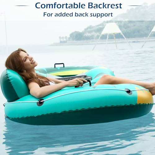 Image of Jasonwell Inflatable River Tube Float - 2 Person Heavy Duty River Float Pool Floats with Removable Cooler Lake Water Tubes for Floating River Raft Lounge Floatie with 2 Cup Holders for Adults (Green)