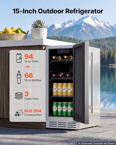Image of VEVOR Outdoor Beverage Refrigerator, 15 Inch Undercounter Drink Fridge