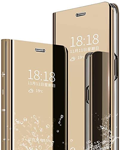 Helix Case for iPhone 13 Pro Max, Clear View Protective Mirror Flip Cover for iPhone 13 Pro Max – Gold