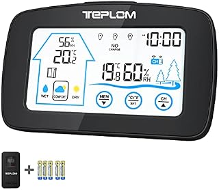 Teplom Weather Station Large LCD Digital Thermometer Hygrometer Indoor Outdoor Sensor Including Temperature, Humidity, Weather Forecast, Window Reminder Clock(Black)
