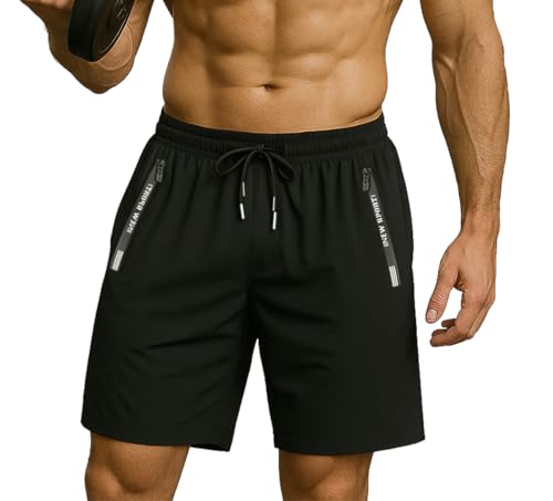 Nopuper Pantalones cortos para hombre, ligeros, transpirables, con bolsillos para correr, gimnasio, baloncesto, viajes, Negro -, Small