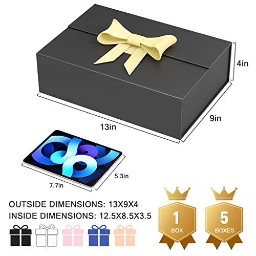 Black Gift Box With Lid, 13X9X4'' Large Gift Boxes For Presents With Ribbon And Greeting Card Magnetic Closure, Groomsman Proposal Box For Wedding,Birthday,Anniversary,Christmas Gift Luxury Wrap #TOP1
