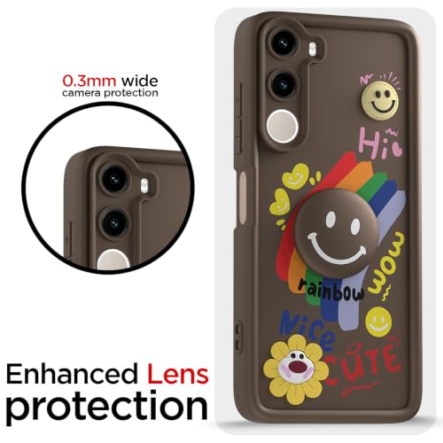 Image of Pikkme Back Cover for Realme C100x | Soft Silicone| Cute Rainbow Smile & 3D Cartoon Flower Design | Shockproof Raised Camera Protection Bumper Case (Brown)