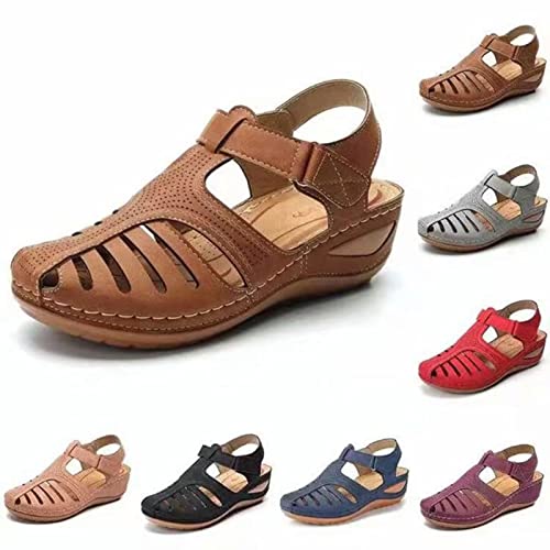 Closed Toe Sandals Women Arch Support Sandals Dressy Summer Ankle Strap Non-Slip Hollow Out Wedge Sandal Beach Shoes2