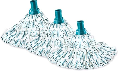 Leifheit Ersatzkopf Classic Mop Viskose 3er Set mit Viskose und Polyester für hartnäckige Flecken auf Fliesen und Steinböden extra saufgähige Viskose waschbar bei 60C Flexible Mopkopf-Streifen