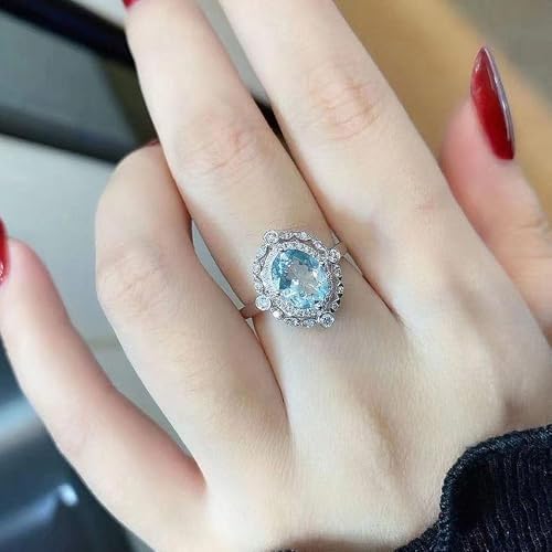 Exquisite Oval Shape Blue Cubic Zirconia Ring for Women Aesthetic Wedding Band Jewelry4