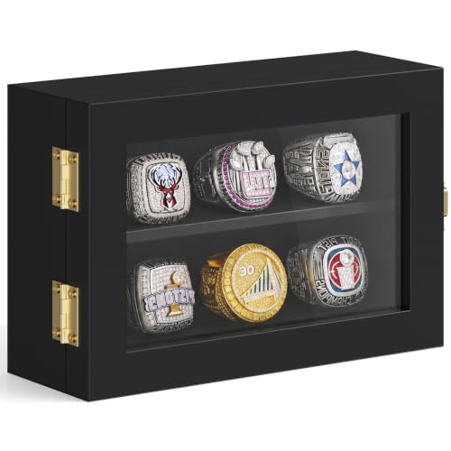 Image of TJ.MOREE 9 Rings Championship Ring Display Case 4.7x7 Wall Mount Wooden