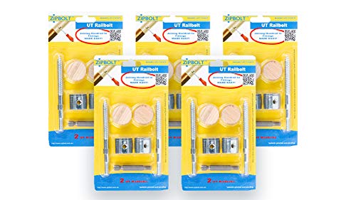 Zipbolt UT Railbolt - Connects Staircase Handrails to Balusters, Spindles, Newels - 5 Blister Packs - Includes 5mm Hex Bit with Quick Release Shank