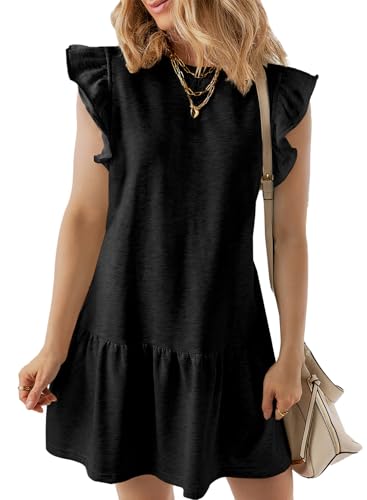 Image of Acelitt Womens Casual Summer Crewneck Babydoll Flowy Tiered Mini Dress, S-XXL
