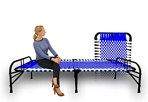 Image of Folding Bed | 1 Year Warranty | Portable Single Bed | 3X6 Feet Bed Size | Strong Iron Steel Metal Frame Pipe | Bed for Sleeping Guest, Easily Storable (Synthetic Stripe, Blue)