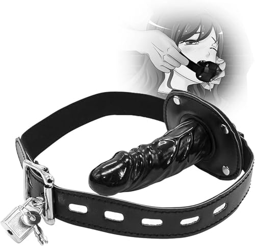 Dildo Gag SM Realistic Silicone Penis Mouth Ball Gag with Lock Adjustable Leather Bondage Restraints Straps for Adult Couples BDSM Sex Game Fantasy Mouth Sex Toy