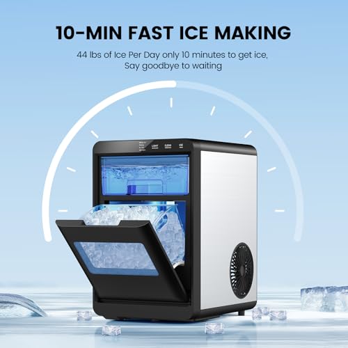 Image of Nugget Ice Makers Countertop, 44Lbs /24H Crushed Ice Maker & Chewable Pellet Ice Machine with Ice Scoop, Pellet Ice Makers with Removable Basket,Sonic Countertop Ice Machine for Home /Kitchen /Office
