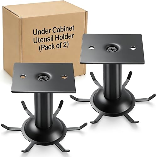 AIMEIKI Utensil Hooks, 2 Pack Metal Steel Kitchen Utensil Hangers Rack 360Â° Rotating Under Cabinet Utensil Hooks Top Mounted with 6 Rotatable Claws for Cabinet Kitchen Bathroom