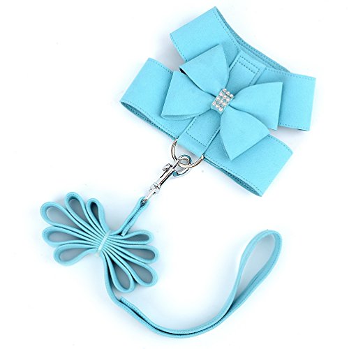 image for SELMAI Bling Rhinestone Dog Harness Bow Girls Soft Suede Leather for S