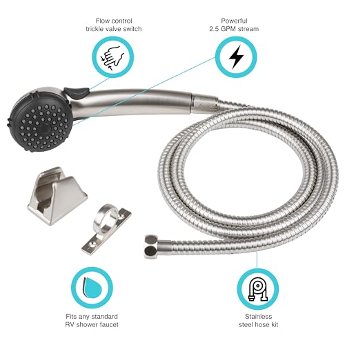 image for Dura Faucet DF-SA400K-SN RV Hand Held Shower Head, Stainless Steel Hos