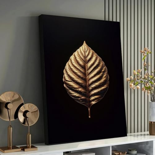 Art mural floral Veines d'or pour salon chic, grand tableau noir et doré