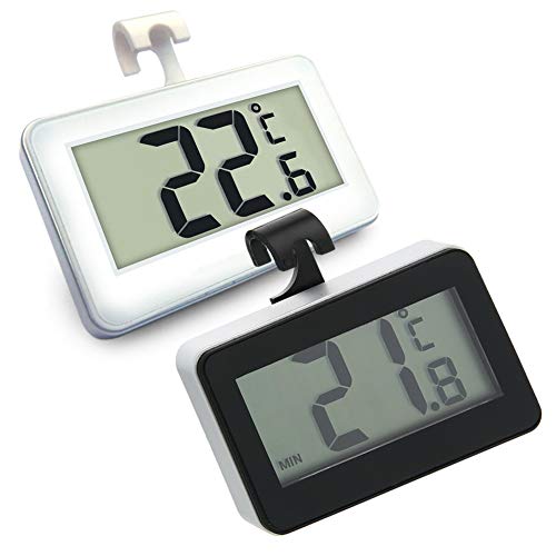 Termómetro para nevera con pantalla digital LCD, grabación de temperatura máxima y mínima, colgante, de pie, colocación magnética, paquete de 2 unidades