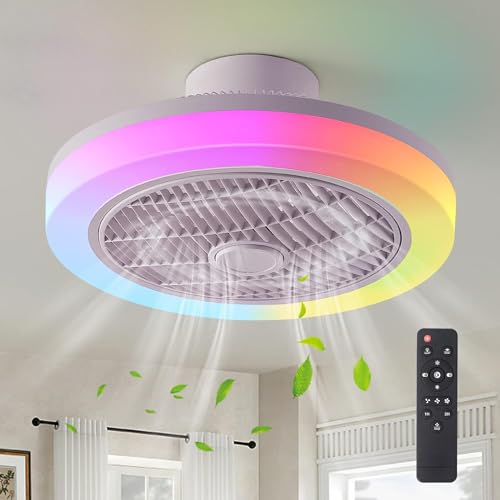 IZOWE Ventilador de Techo Con Luz, RGB Colores Ventilador Techo Sin Aspas Silencioso Moderno Regulable Ventiladores de Techo, 45cm 3 Velocidades Led Tiempo Lampara Ventilador Techo Dormitorio