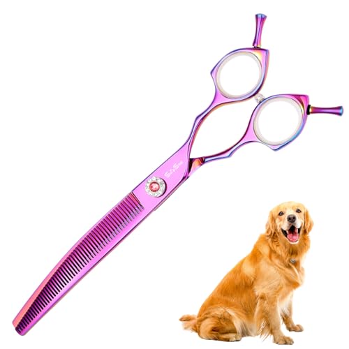SnipStar 7.5 Zoll Professionelle Haustier gebogene dünne Schere 25 Grad Biege Lila High-End Groomers Schere 56 Zähne, dünne Rate 25%