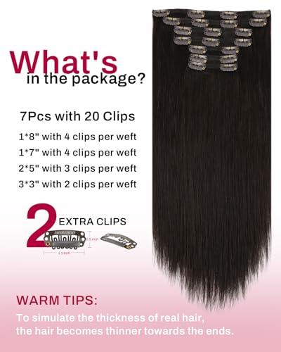 Image of Moresoo Clip in Hair Extensions Remy Double Weft Human Hair Clip in Extensions Straight Hair Extensions for Women Dark Brown #2 7pcs 150g 20inch