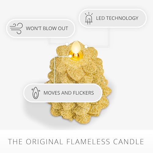 Image of Luminara Rich Gold Glitter Flameless LED Candle North Tree Moving Flame Pillar (3.3 inch x 4.3 inch)