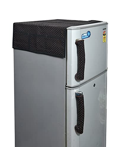 Image of Yellow Weaves Combo of Exclusive Decorative 1 Fridge Top Cover, 2 Handle Covers + 3 Fridge Mats (Black & White, 6 Piece set)