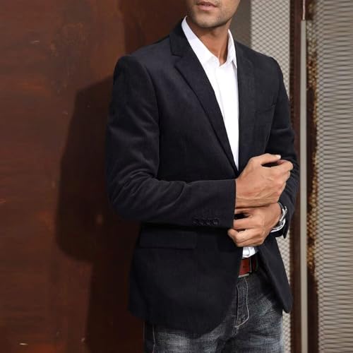 HUUTOE Mens Corduroy Blazers Men Blazer Jacket Casual Vintage Slim Fit Peak Lapel Two-Button Suit Jacket Sport Coat2