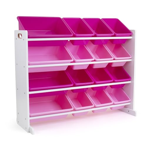 Humble Crew Supersized Toy Storage Organizer with 16 Removable Bins, White/Pink – Large Toy Storage for Toddlers Ideal for Kids' Rooms, Playrooms, and Nurseries - Modern Toy Bins for Kids by Humble Crew - Used condition - US$61.51