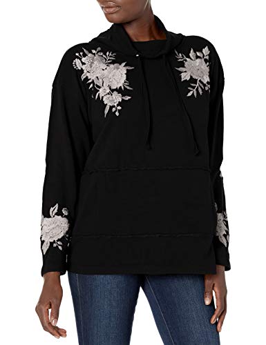 JWLA By Johnny Was Women's Cotton Turtleneck Sweatshirt with Floral Embroidery, Black, L