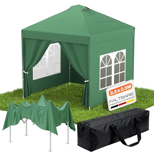 Huracan Pabellón Plegable con 4 Paneles Laterales, 2,5 x 2,5 m Gazebo Impermeable para jardín, Altura Ajustable Carpa para Fiestas para jardín Carpa para Bodas, mercados, Eventos al Aire Libre, Verde