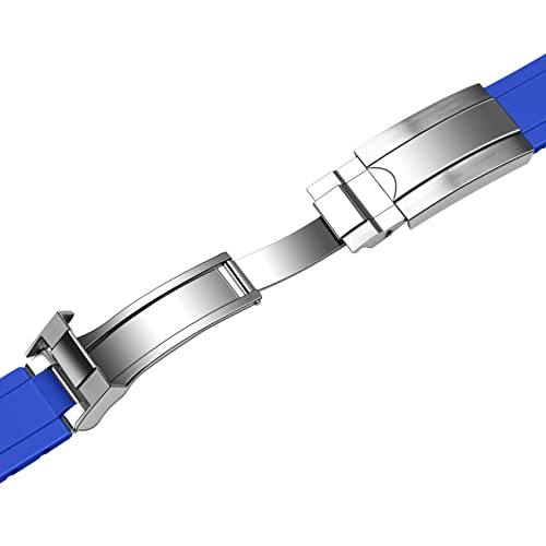 Yisiwera Universal Curved Ends Rubber Watch Band Solid High Polised Buckle (20Mm, Blue) #TOP4