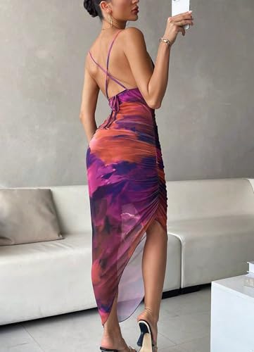 Women's Summer Bodycon Dresses 2025 Sexy Mesh Tropical Dresses Tie Dye Beach Vacation Party Dress for Women2