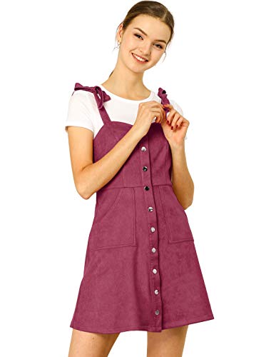 Allegra K Women's Casual Overall Dress Button Down Pockets Sleeveless Faux Suede Pinafore Dress