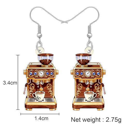 Image of BONSNY Acrylic Dangling Novelty Fun Black Coffee Machine Earrings Hypoallergenic Designer Jewelry Gifts For Women
