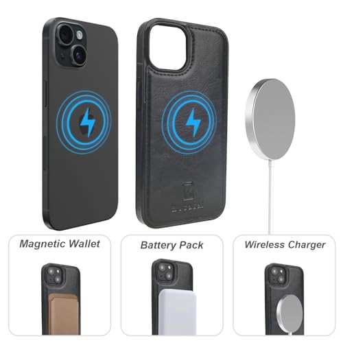 Bocasal for iPhone 14 Wallet Case Compatible with MagSafe Wireless Charging, RFID Blocking Magnetic Leather Case with Card Slots Holder Kickstand Detachable Wrist Strap 6.1 Inch (Black) by Bocasal - Used condition - Image 4