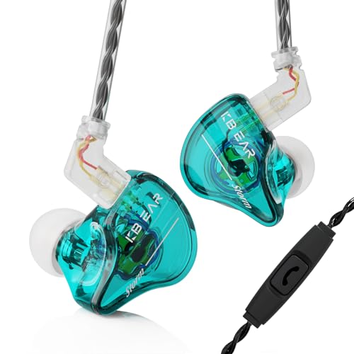 Yinyoo KBEAR Storm in Ear Monitor Headphones, 1DD Wired Earphones Professional Stage Earbuds, HiFi Deep Bass Clear Sound for Musician Singer, 3.5mm Plug, Detachable Cable (Transparent Cyan, With mic)