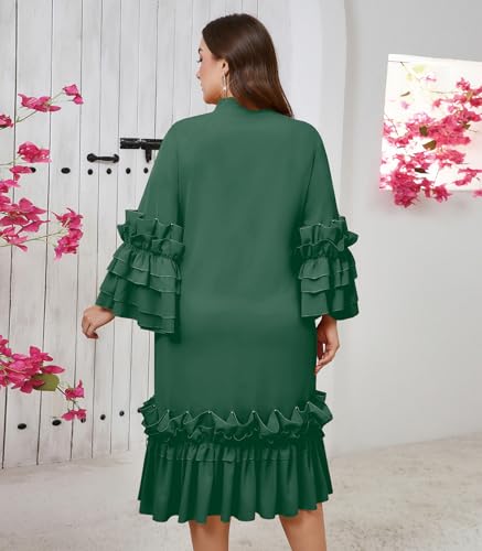 Image of dasmzper Women's Plus Size Midi Dress Ruffle Sleeve Bow Tie Neck Casual A line Swing Midi Dresses