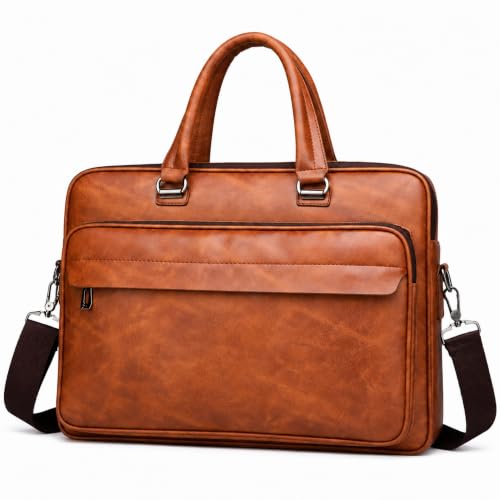 Image of Men's Leather Laptop Bag 15 IN, Water-Resistant Briefcase Messenger Bag for Work, Business, Shoulder Crossbody Office Satchel