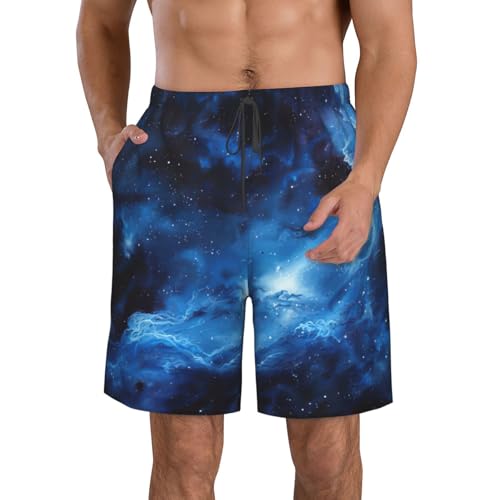 Blue Galaxy Print Stylish Beach Shorts Swim Trunks Lightweight Breathable Summer Outdoor Activities
