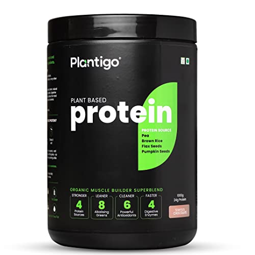 Image of Plantigo Vegan Plant Protein Powder, 24G (Pea Protein & Brown Rice), Men & Women, Muscle Gain Support & Recovery, Complete Amino Acid Profile, Dietary Supplement, Swiss Chocolate, 1kg, 14 Servings