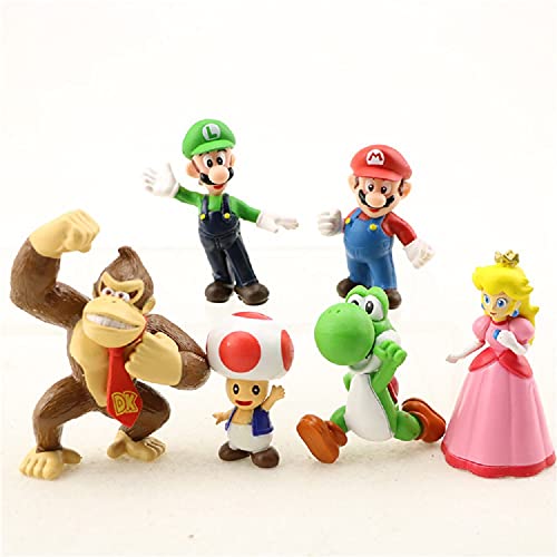 Super Mario Toys â€“ Set of 6 Mario Figures with Luigi,Toad,Donkey Kong and Yoshi â€“ Mario Action Figuresâ€“ Mario Playset for Playing or Decoration â€“ 3-inch Super Mario Figures