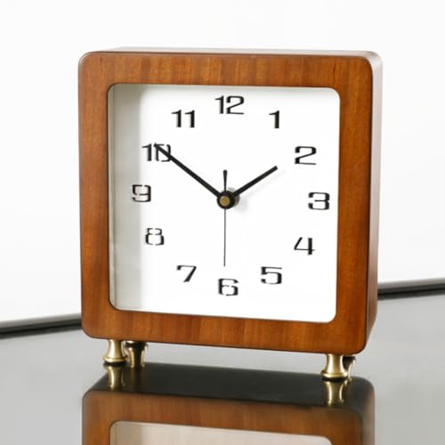 Odpaltoy Square Wooden Desk Clock with Arabic Numerals, Table Clocks Battery Operated,Analog Clock for Tabletop Decoration, Non-Ticking Silent,Simple
